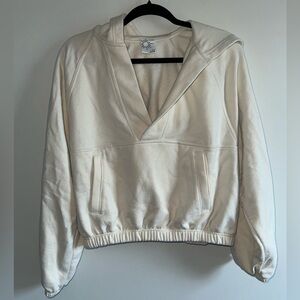 Aerie Offline Cream V-Neck Cropped Sweatshirt with Hood
